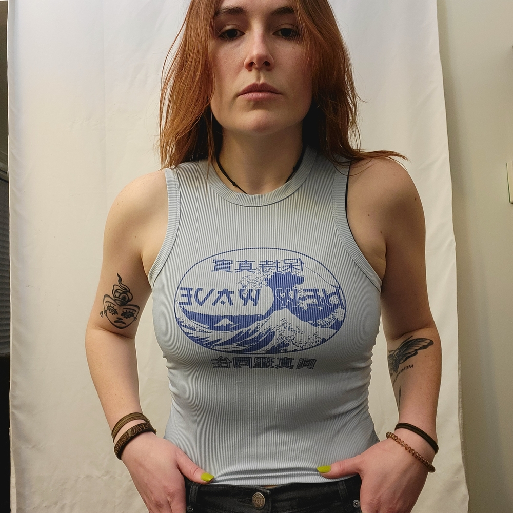 Women's Sleeveless Graphic Top - Light Blue